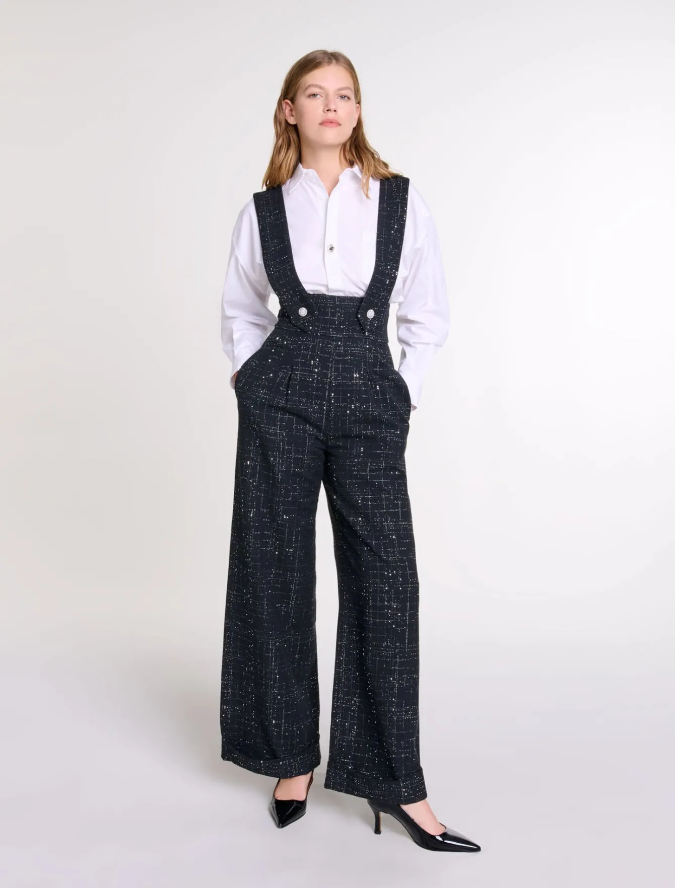 Maje Combinaisons | Pantalons & Jeans^Pantalon large à bretelles en tweed